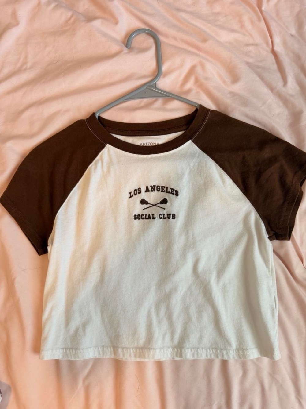 Arizona Jean Company White and Brown Raglan 'Los Angeles Social Club' Tee
